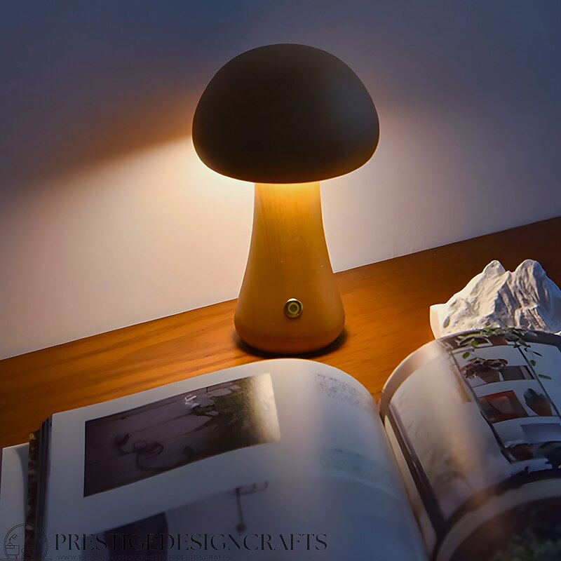 Mushroom Table Lamp Bedroom Bedside Sleep Night Light Solid Wood Dimmable Atmosphere Light