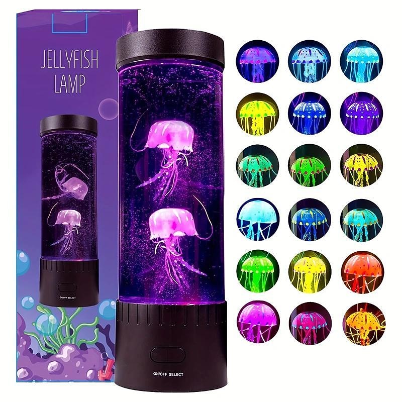 Jellyfish Lava Lamp, 7-Color Changing Mood Lamp with Moving Fish Aquarium Artificial Tank for Sensory Rooms & Home Decor2