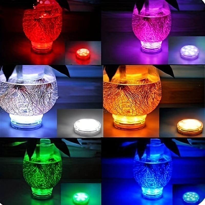 Outdoor Submersible LED Lights Waterproof 10 LED RGB Underwater Fishing Lamp Pond Fountain Lights Battery Operated Remote Control 16 Colors Pool Lights for Vase Aquarium Fish Tank2