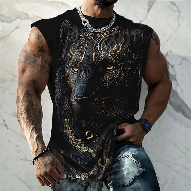 Men's Graphic Animal Vest Top Sleeveless T Shirt for Men Sleeveless Cap Sleeve T shirt 3D Print Crew Neck Shirt Fashion Designer Muscle Daily Sports Gym Yellow Red Blue Spring & Summer Clothing