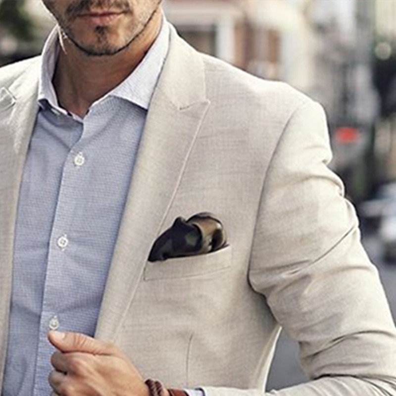 Men's Linen Blazer Sport Coat Notch Collar Fashion Casual Solid Colored Beige Tailored Fit Single Breasted One-button3