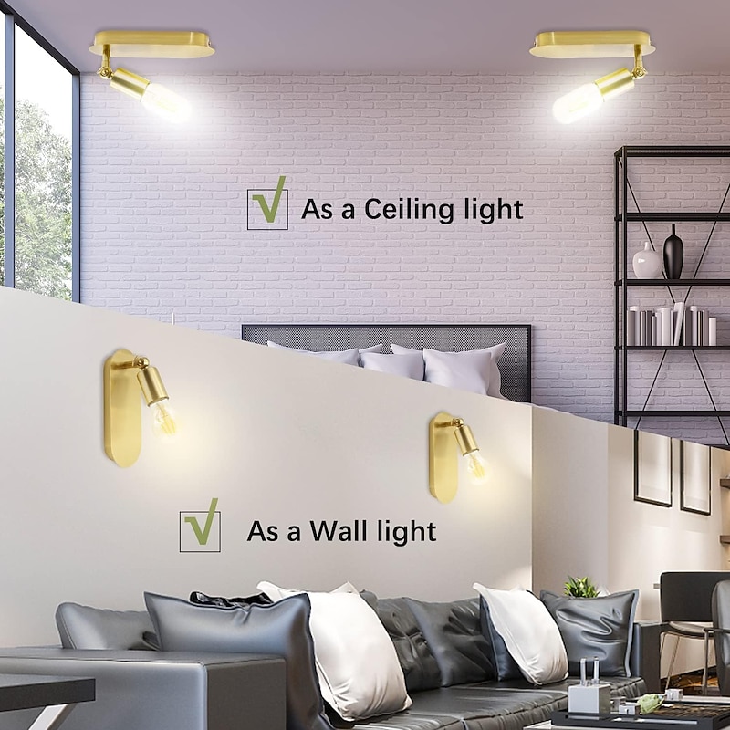 Brass Bathroom Wall Lamp E27 Retro Wall Lighting Interior Lighting Vintage Gold Wall Lighting 2 Pieces Rotating Wall Lamp E27 Wall Light Indoor Metal for Gallery Restaurant Cafe2