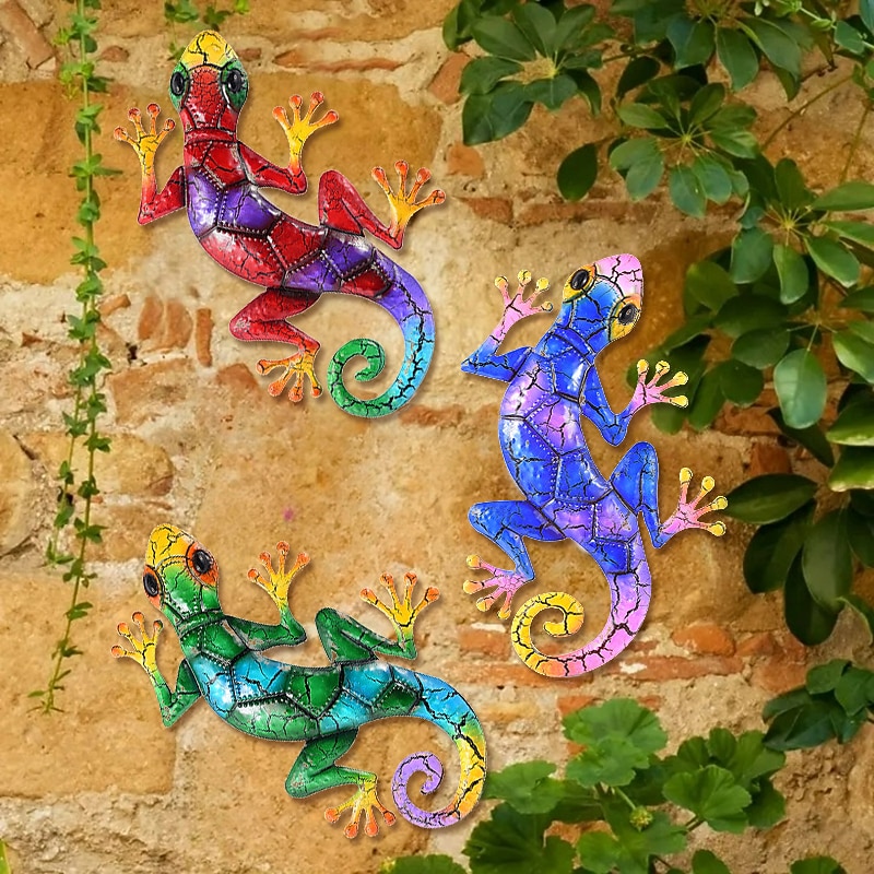 1pc Gecko Metal Wall Art Decor 3D Gecko Hanging Metal Wall Art Hanging Wall Decor For Indoor Outdoor Home Office Bathroom Kitchen Bedroom Living Room Garden 27x43cm/10.6''x16.8''3