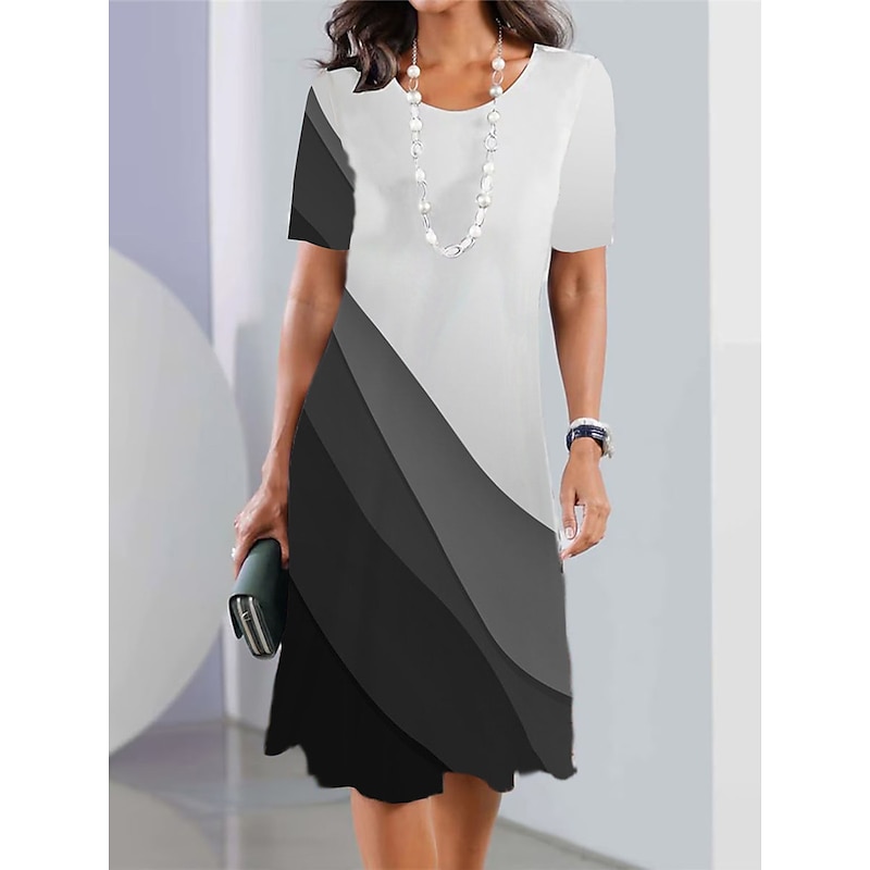 Women's Mini Dress T Shirt Dress Tee Dress Sundress Summer Dress Print Dress Fashion Streetwear Modern Outdoor Daily Going out Regular Fit Geometric Color Block Short Sleeve Crew Neck Black And White3