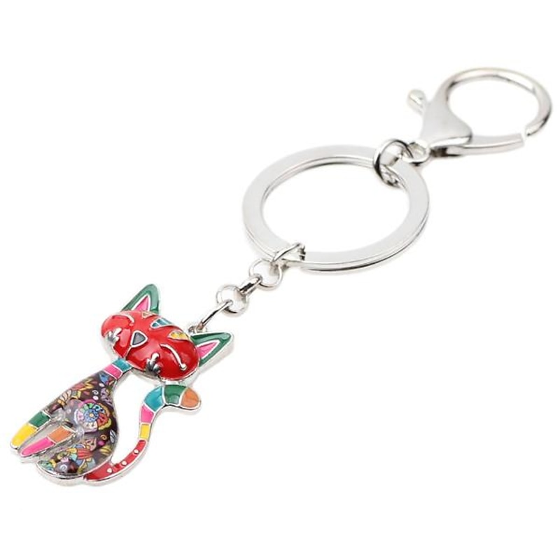 Enamel Alloy Floral Elegant Kitten Cat Keychains Key Ring Animal Pets Jewelry Gift for Women Girls Purse Handbag Charms Accessories4