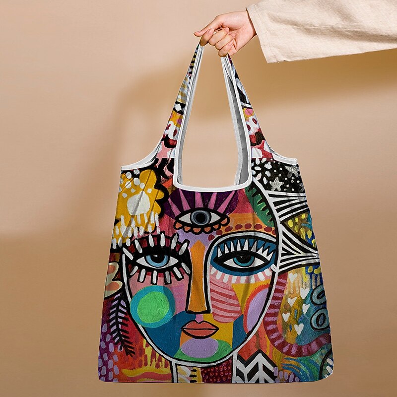 Foldable Colorful Tote Bags with Abstract Art Designs for Fashion and Everyday Use4