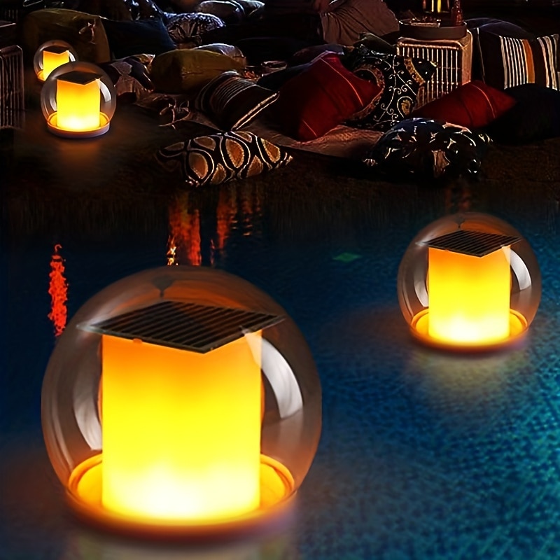 Flame Effect LED Solar Floating Light Swimming Pool Light Outdoor Bar Table Solar Floating Light Intelligent Lighting Control Atmosphere Light Outdoor Courtyard Bar Table Light Decorative Light2