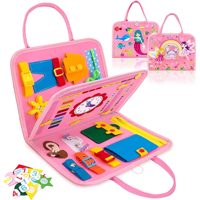 Montessori Toys Montessori Busy Board,Montessori Education Felt Busy Board Children's Educational Learning Board Multi-Page Folder4