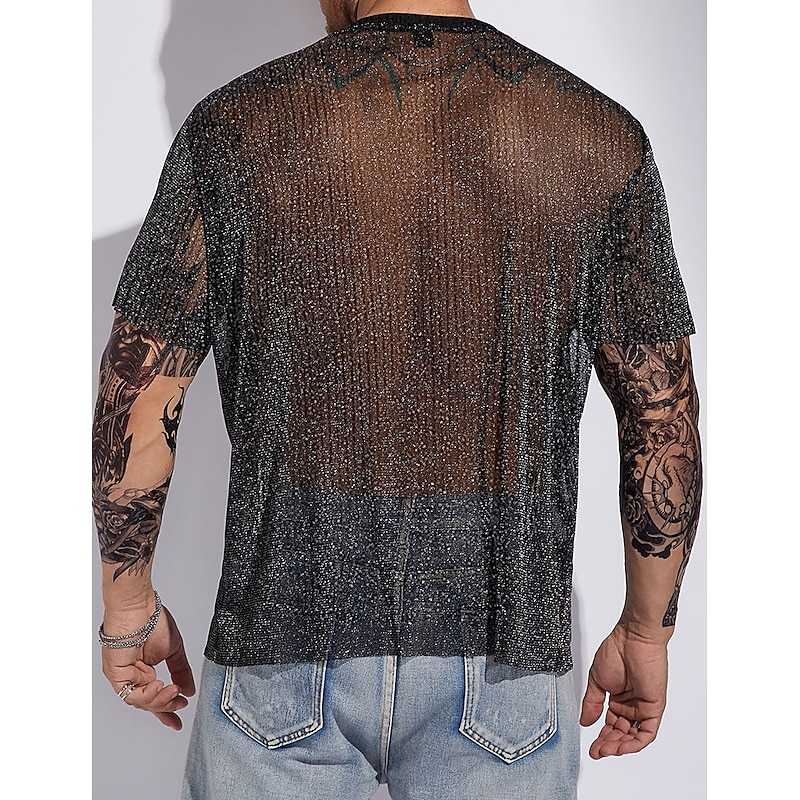 Men's T Shirt Men Solid Glitter Tee Tee Top Short Sleeve Crew Neck Summer Plain Designer Basic Modern Contemporary Basic Vacation Street Going out Black Top Tee for Men3