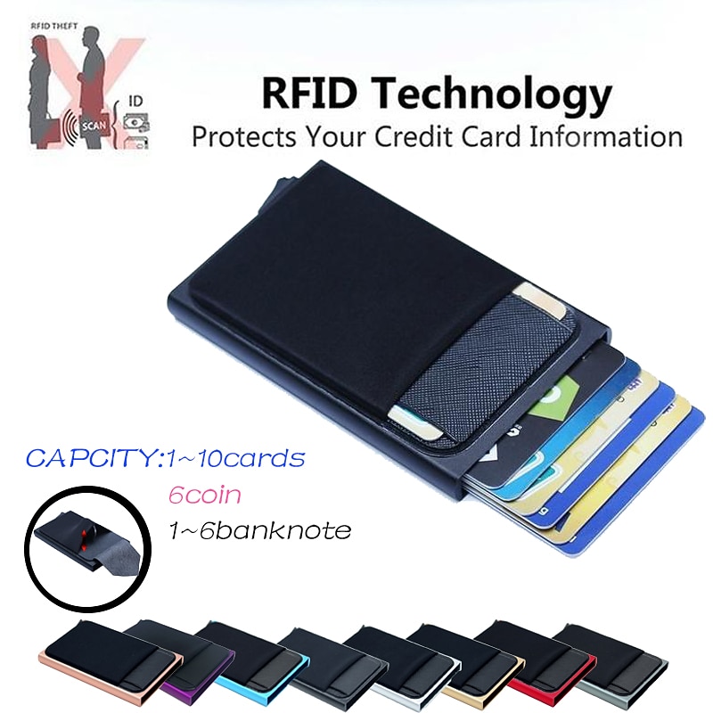 Men Business Aluminum Wallet with Or Without Back Pocket Cash ID Card Holder RFID Blocking Slim Metal Wallet Coin Purse