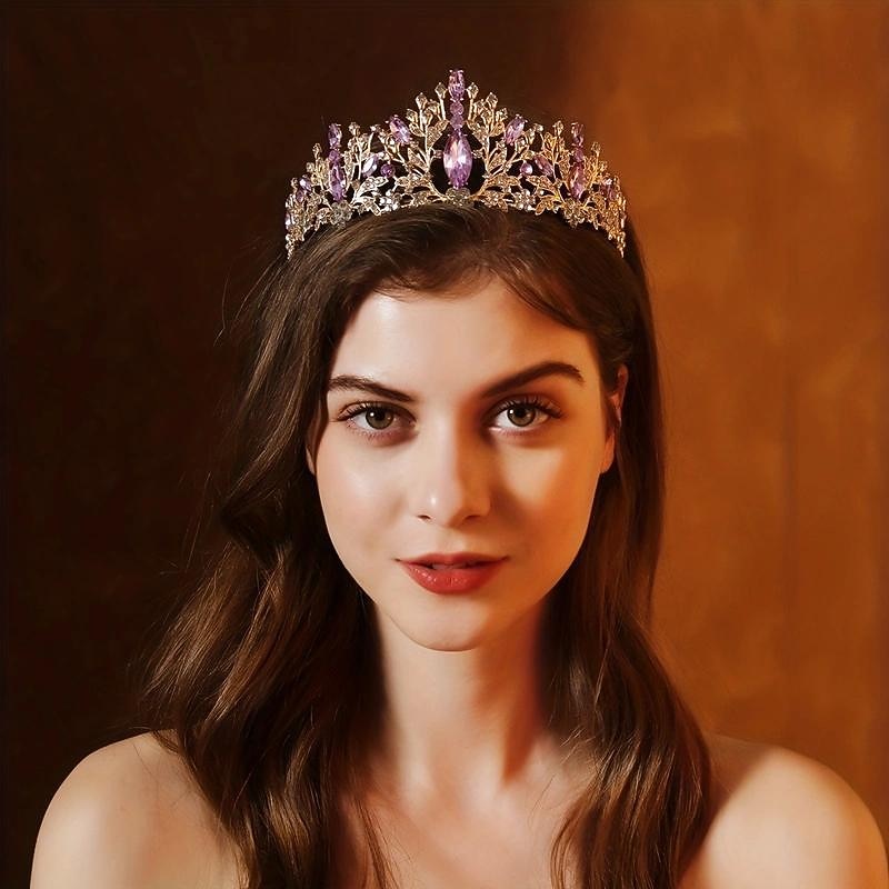 Tiara Crown For Women Girls, Pink Crystal Princess Crown Diadem, Wedding Tiara For Bride, Golden Hair Accessories For Birthday Prom Party Quinceanera Pageant