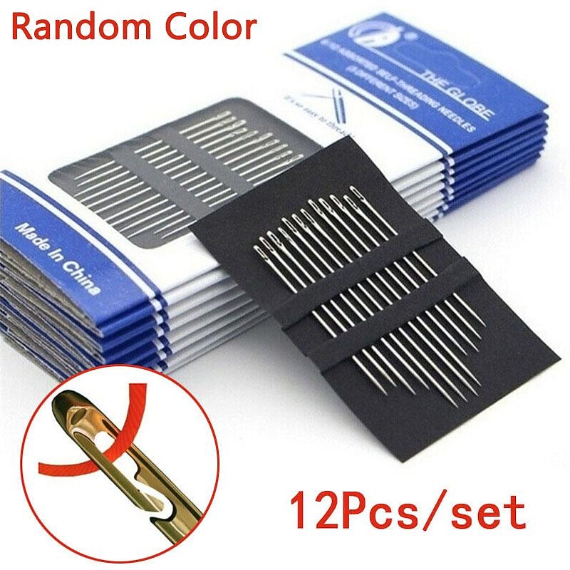 12pcs Blind Needle Elderly Needle-side Hole Hand Household Sewing Stainless Steel Sewing Needless Threading Diy Jewelry White2