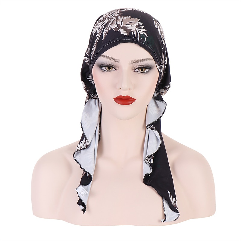 Women Printed Pre-tie Headscarf Elastic Muslim Female Turban Soft Hat Hair Loss Cover Head Wrap Headwear Stretch Bandana