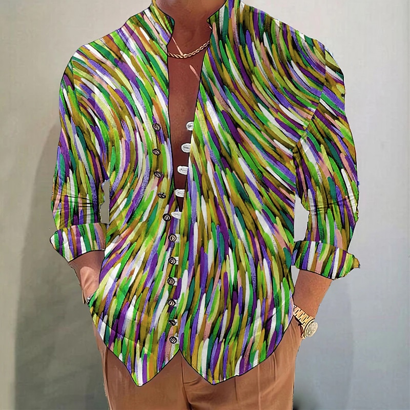 Men's Geometric Pattern Shirt Button Up Shirt Long Sleeve Fashion Streetwear Designer Outdoor Casual Daily Summer Spring Fall Stand Collar Print Light Green Red Blue Green Gray4
