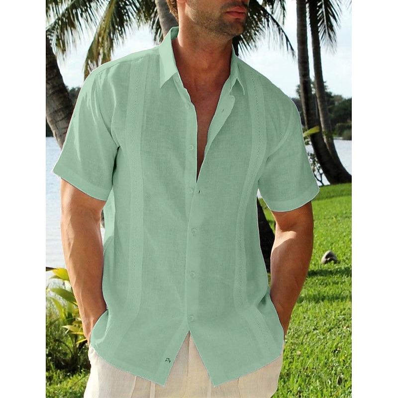 Men's Shirt Linen Shirt Cotton Linen Shirt White Cotton Shirt Guayabera Shirt Summer Shirt Plain Vacation Casual Black White Blue Green Short Sleeve Lapel Summer Clothing Apparel3