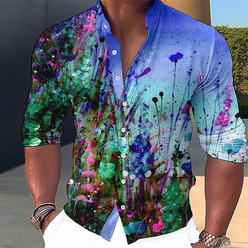 Men's Floral Shirt Button Up Shirt Long Sleeve Fashion Streetwear Designer Outdoor Casual Daily Summer Spring Fall Stand Collar Print Yellow Blue Purple Green Gray4