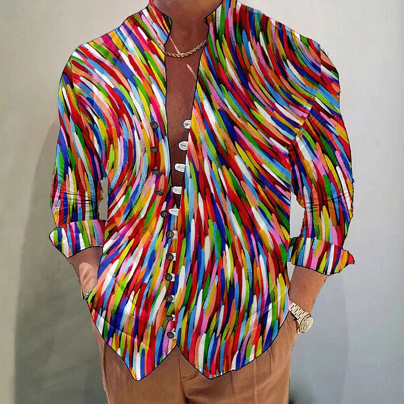 Men's Geometric Pattern Shirt Button Up Shirt Long Sleeve Fashion Streetwear Designer Outdoor Casual Daily Summer Spring Fall Stand Collar Print Light Green Red Blue Green Gray
