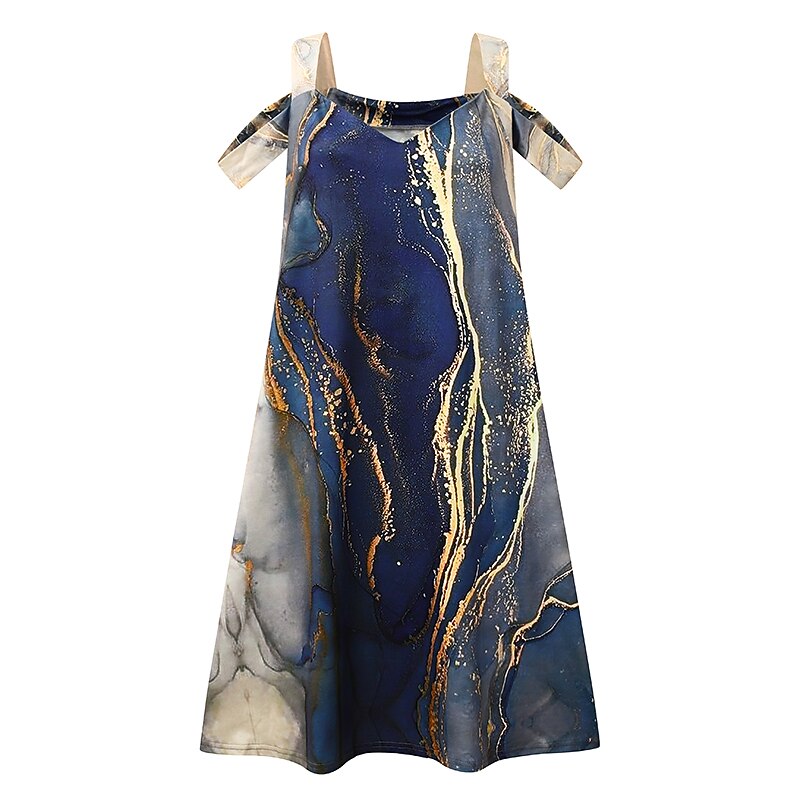 Women's Midi Dress T Shirt Dress Tee Dress Sundress Summer Dress Midi Dress Elegant Semi Formal Vacation Daily Cocktail Party Regular Fit Marble Short Sleeve Sweetheart Dusty Blue Rainbow Summer2