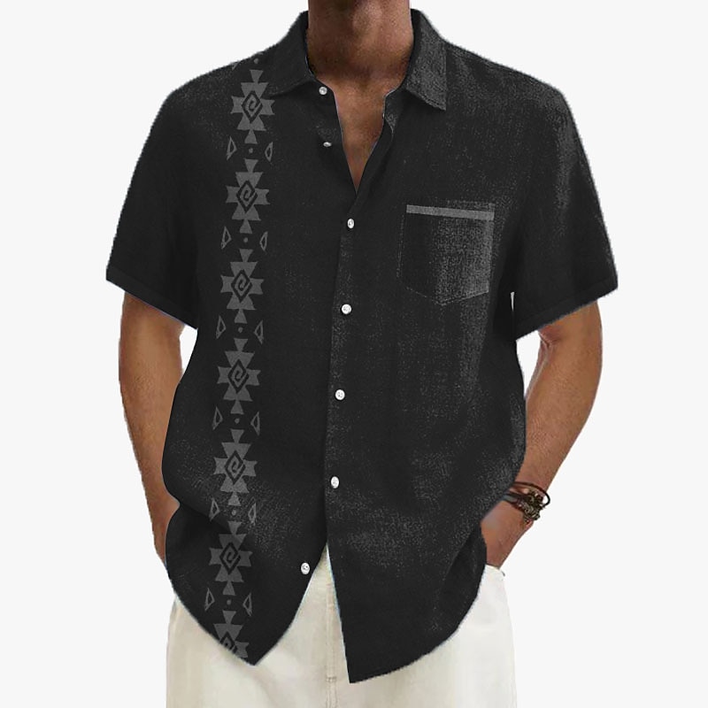 Men's Button Up Shirt Short Sleeve Vintage Hawaiian Casual Vacation Dailywear Summer Spring Collared Shirts Button Up Pocket 3D Print filigree Khaki+Khaki Black Light Green Navy Blue Royal Blue4