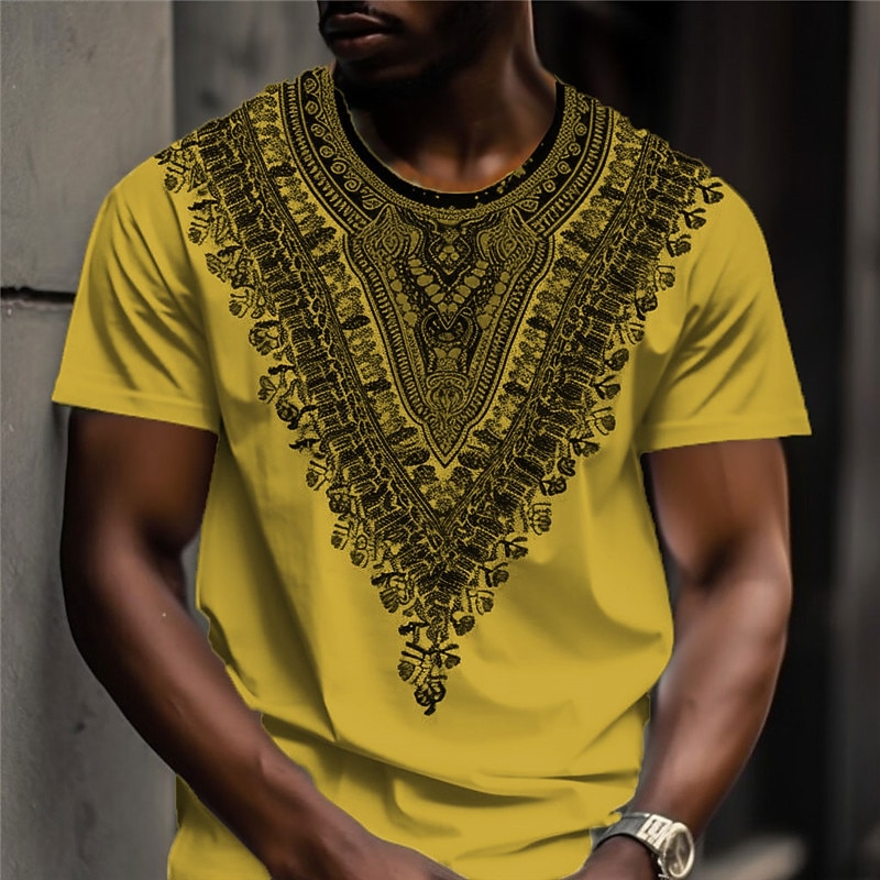 Men's Graphic Bohemian T Shirt Short Sleeve T shirt 3D Print Crew Neck Shirt Vintage Designer Ethnic Outdoor Daily Sports Black-White White Yellow Spring & Summer Clothing Apparel S M L XL 2XL 3XL2