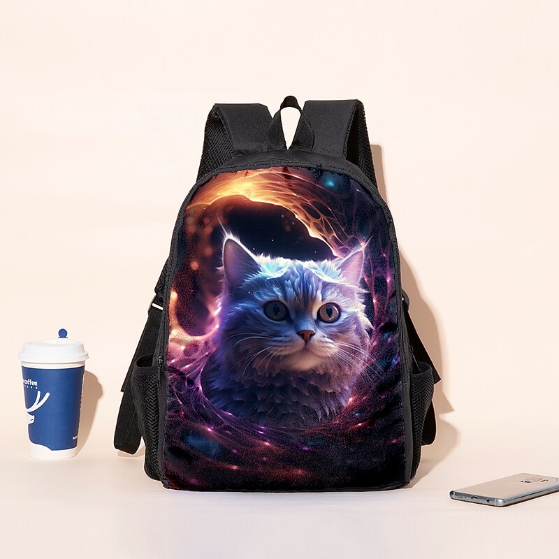 Large Capacity Galaxy Cat Backpack with USB Port – Cosmic 3D Animal School Bag with Laptop Compartment for Middle School or Travel Use3