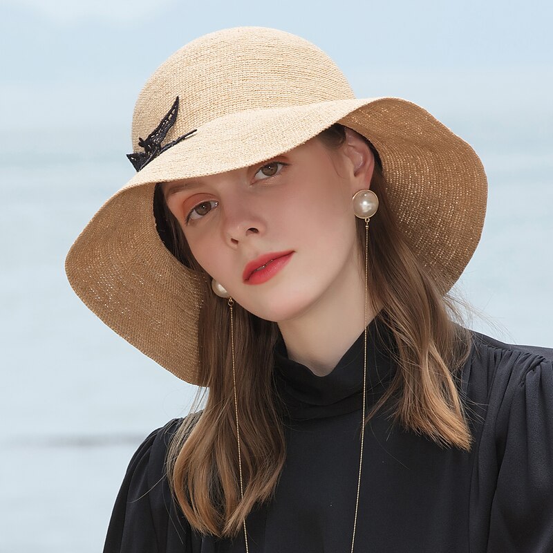 Hats Fiber Bucket Hat Straw Hat Sun Hat Casual Holiday Lady Sun Protection With Lace Headpiece Headwear3
