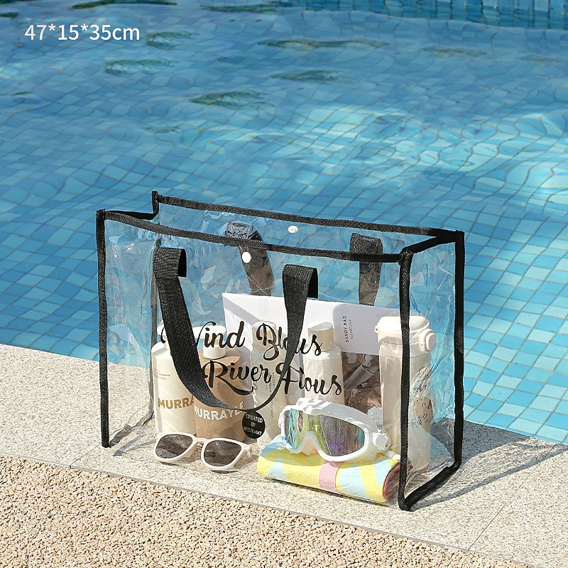 1pc Large Capacity Swimming Bag Transparent Visible Portable Storage Bag Thickened PVC Waterproof Wash Bag Portable Beach Bag4