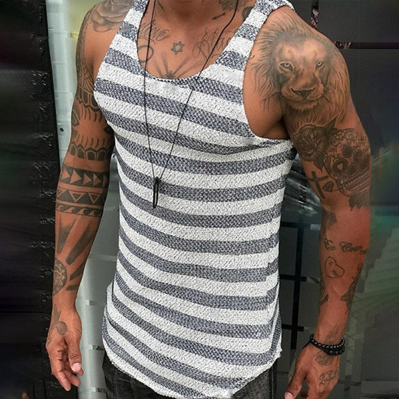 Men's Tank Top Vest Top Undershirt Sleeveless Shirt Sleeveless Crew Neck Summer Stripes Fashion Designer Muscle Outdoor Going out Gym Red Navy Blue Top Tee for Men