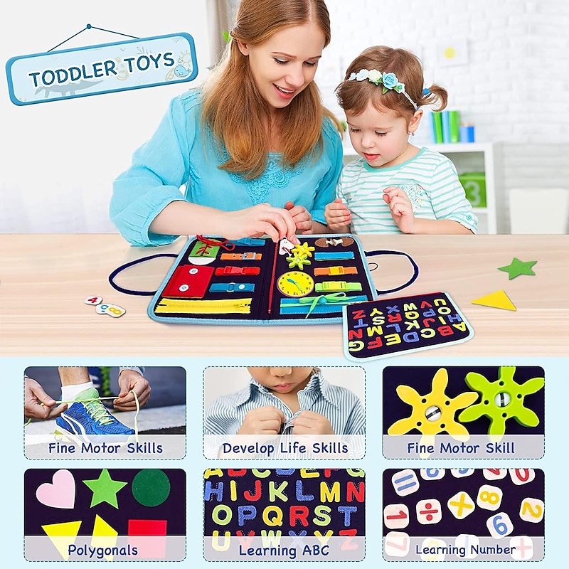 Montessori Toys Montessori Busy Board,Montessori Education Felt Busy Board Children's Educational Learning Board Multi-Page Folder3