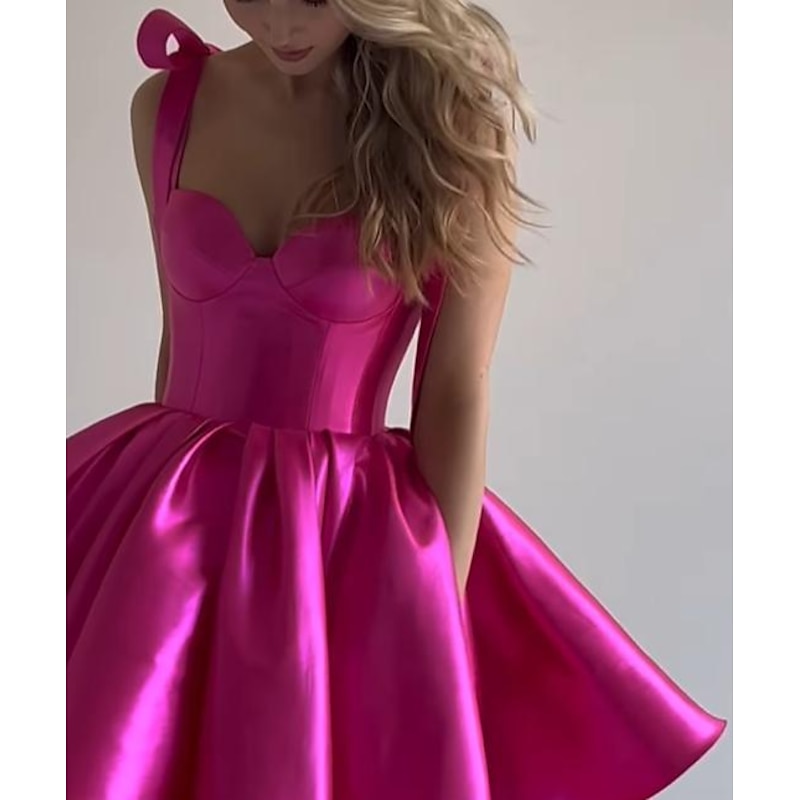 Beach Wedding A-Line Homecoming Dresses Corsets Dress Holiday Graduation Short / Mini Sleeveless Spaghetti StrapDress Satin with Bow(s)2