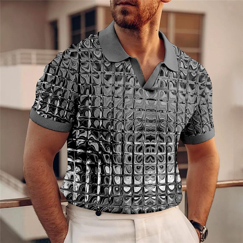 Men's Graphic Polo Shirts Golf Shirt Short Sleeve Polo Shirts V Neck Casual Vacation Wear Rave Wear Party Outfits 3D Print Yellow Pink Army Green