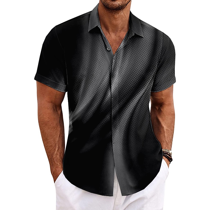Men's Gradient Geometric Pattern Linear Shirt Button Up Shirt Short Sleeve Fashion Designer Casual Outdoor Casual Summer Spring Turndown Print Wine Blue Green Gray4