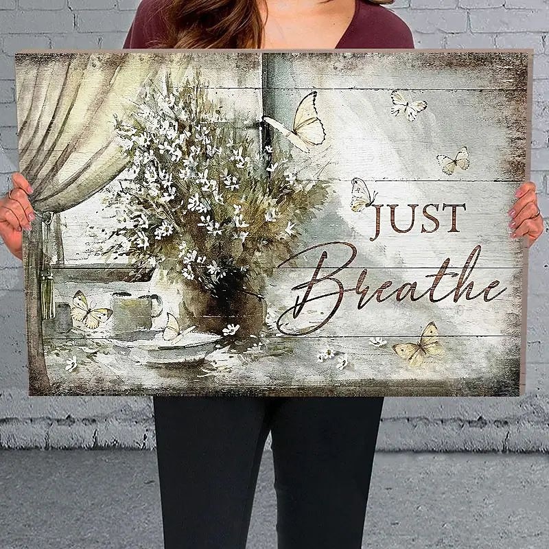 The Just Breathe Framed Canvas PaintingWall Art Prints With Frame For Living Room & Bedroom Home Decoration Festival Gift For Her/Him Ready To Hang