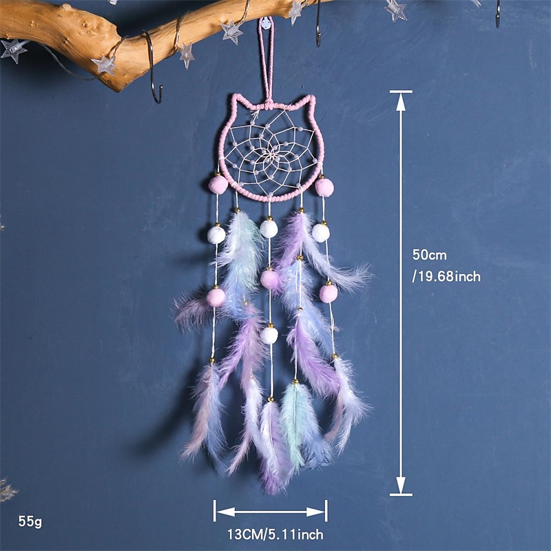 1pc Dream Catcher, Cat Star Moon Pattern Bead Feathers Dream Catcher, Wall Hanging Home Decoration Hanging Ornament For Children's Room2