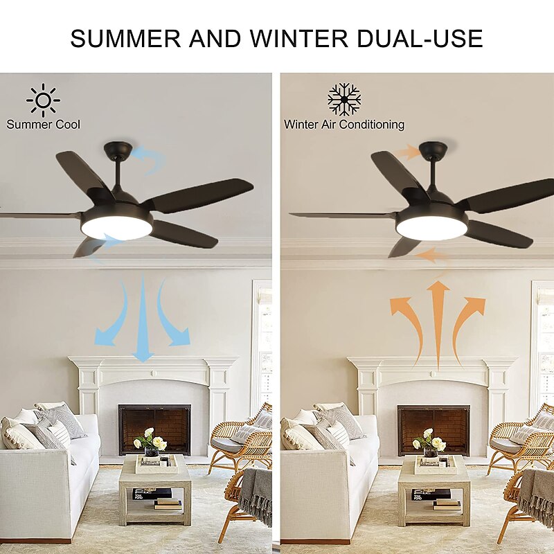 Ceiling Fan with Lights 42" Dimmable LED 3 Color 6 Speeds Timing Reversible Blades with Remote Control, Household Fan Chandelier, indoor Low Profile Flush Mount Ceiling Fan2