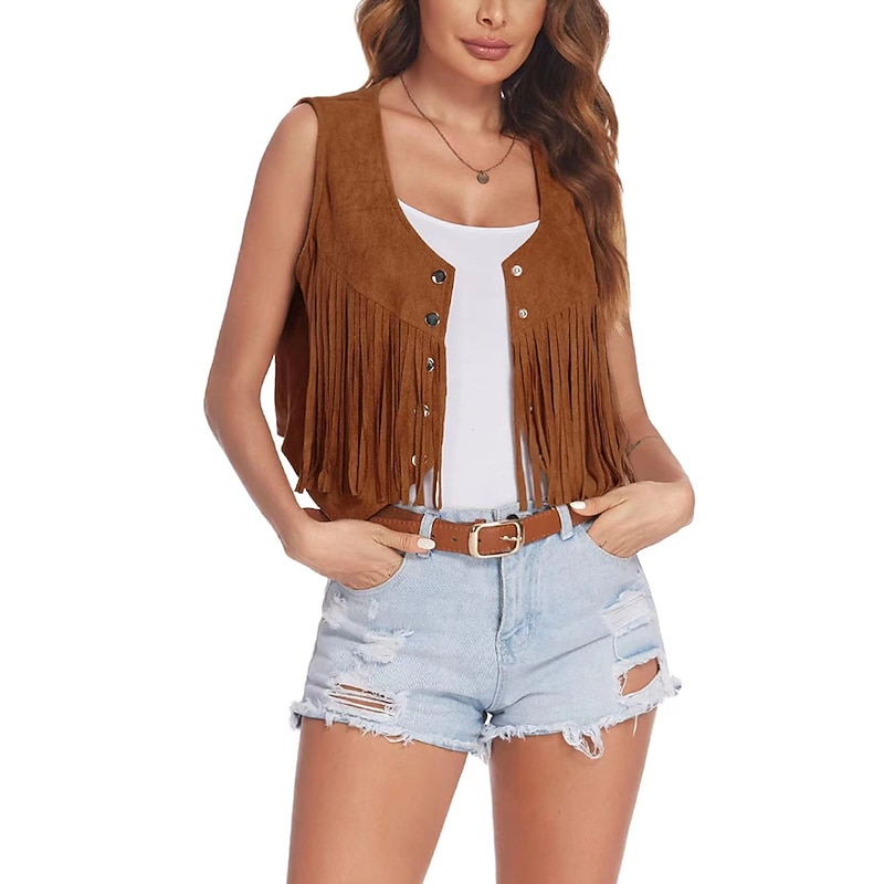 Retro Vintage 1970s Suede Vest Hippie Tassel Fringe Fancy Dress Women's Carnival Masquerade Party Pride Parade Pride Month Adults' Vest2