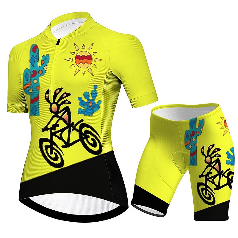 Women's Cycling Jersey with Shorts Short Sleeve Mountain Bike MTB Road Bike Cycling Violet Yellow Red Graphic Bike Breathable Quick Dry Spandex Sports Graphic Clothing Apparel
