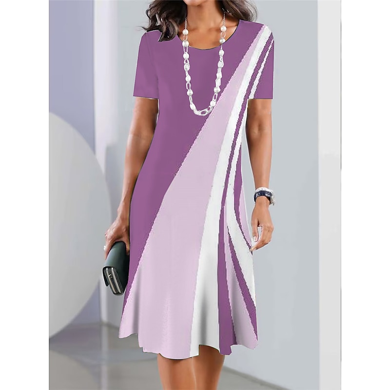 Women's Mini Dress T Shirt Dress Tee Dress Sundress Summer Dress Print Dress Fashion Streetwear Modern Outdoor Daily Going out Regular Fit Geometric Color Block Short Sleeve Crew Neck Black Blue3