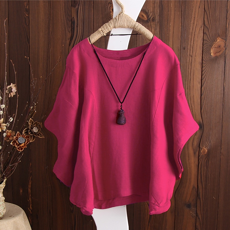 Women's T Shirt Blouse Plain Vintage Streetwear Half Sleeve Crewneck Regular Tops Daily Going out Weekend Black White Yellow Pink Red Spring Fall4