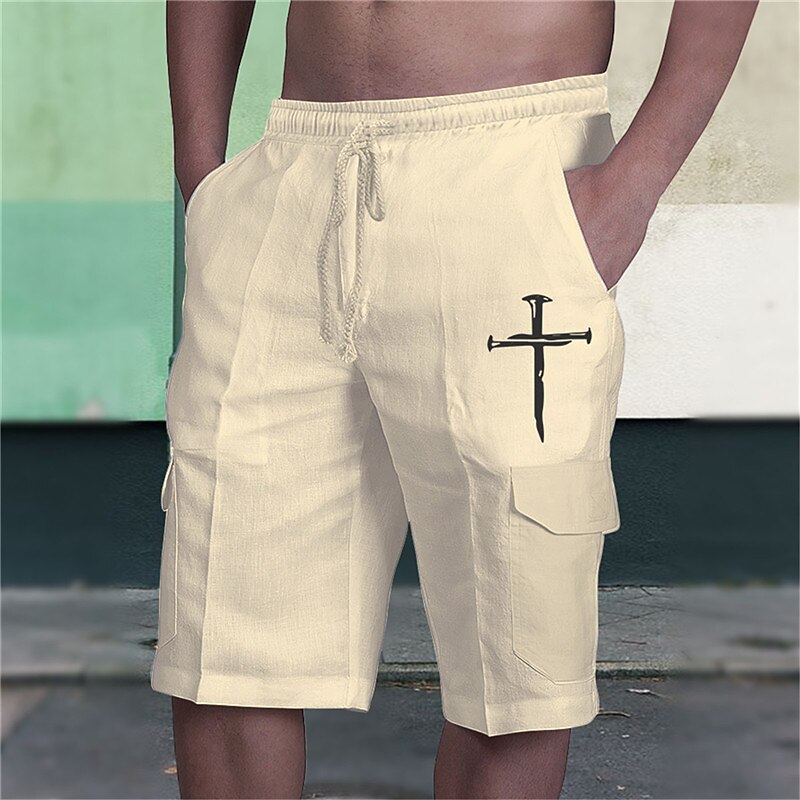 Men's Graphic Prints Cross Cargo Shorts Summer Shorts Mid Waist Streetwear Designer Casual Daily Holiday Drawstring Elastic Waist Print Designer Clothing Apparel3