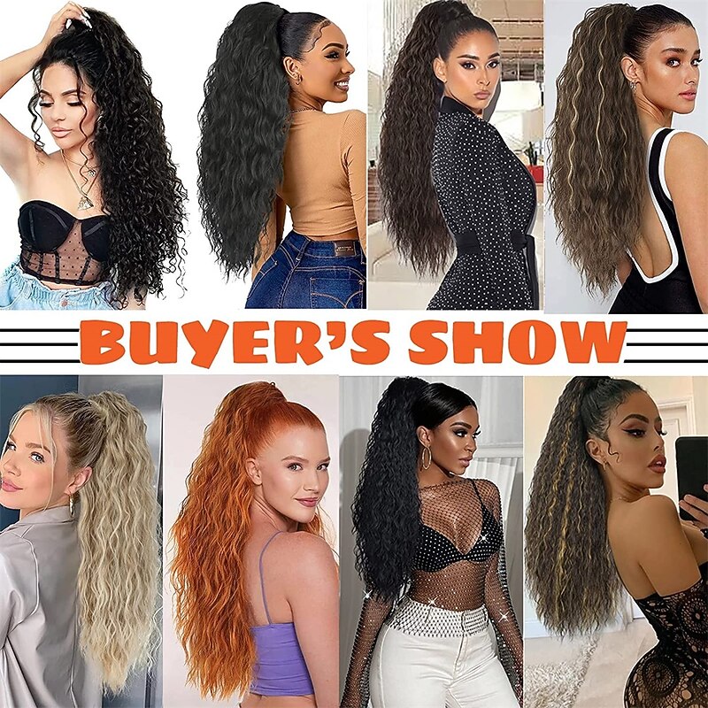 Copper Red Curly Wavy Drawstring Ponytail Extension for Black WomenSynthetic Long Wavy 28inch Curly Ponytail Extension Ginger Orange Ponytail Extension Clip in Wavy Ponytail Extension 30C3