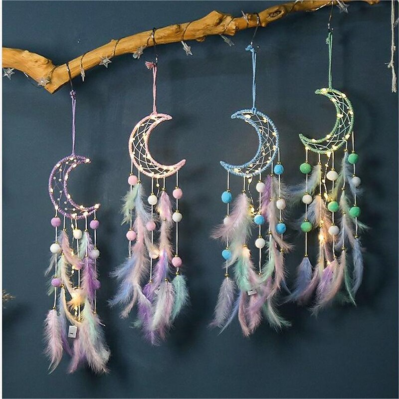 1pc Dream Catcher, Cat Star Moon Pattern Bead Feathers Dream Catcher, Wall Hanging Home Decoration Hanging Ornament For Children's Room