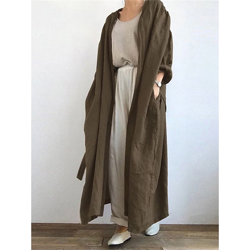 Women's Trench Coat Long Coat Fall Open Front Jacket with Belt Winter Windproof Outerwear with Pocket Comfortable Fashion Outerwear Long Sleeve Spring Black S2