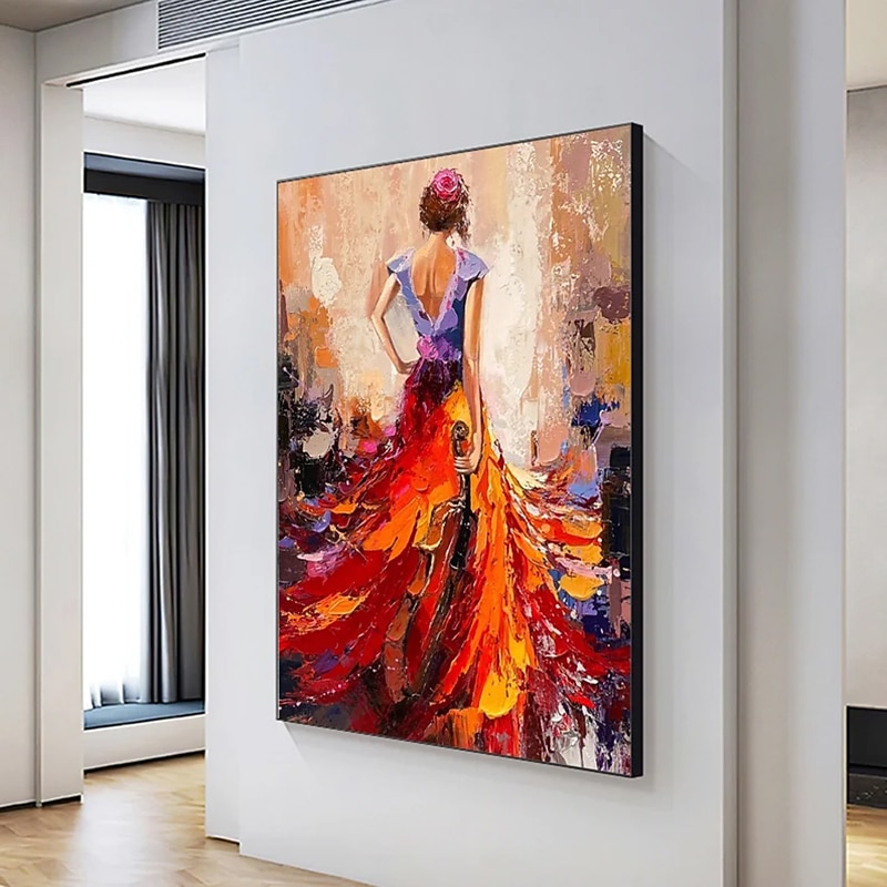 Handmade Oil Painting Canvas Wall Art Decoration Modern Abstract   Figure Portrait Violin Dance Music Classroom for Home Living Room Decor Rolled Frameless Unstretched Painting4
