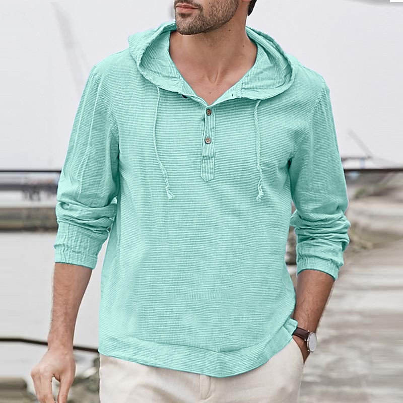 Men's Shirt Cotton Linen Shirt Summer Shirt Casual Shirt Beach Shirt Plain Casual Daily Black White Light Green Blue Long Sleeve Hooded Spring & Summer Clothing Apparel2