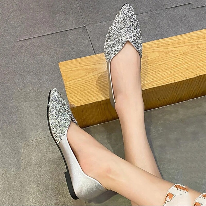Women's Pointed Toe Rhinestone Flats – Elegant Glitter Slip-On Shoes for Wedding, Party, and Evening Wear3