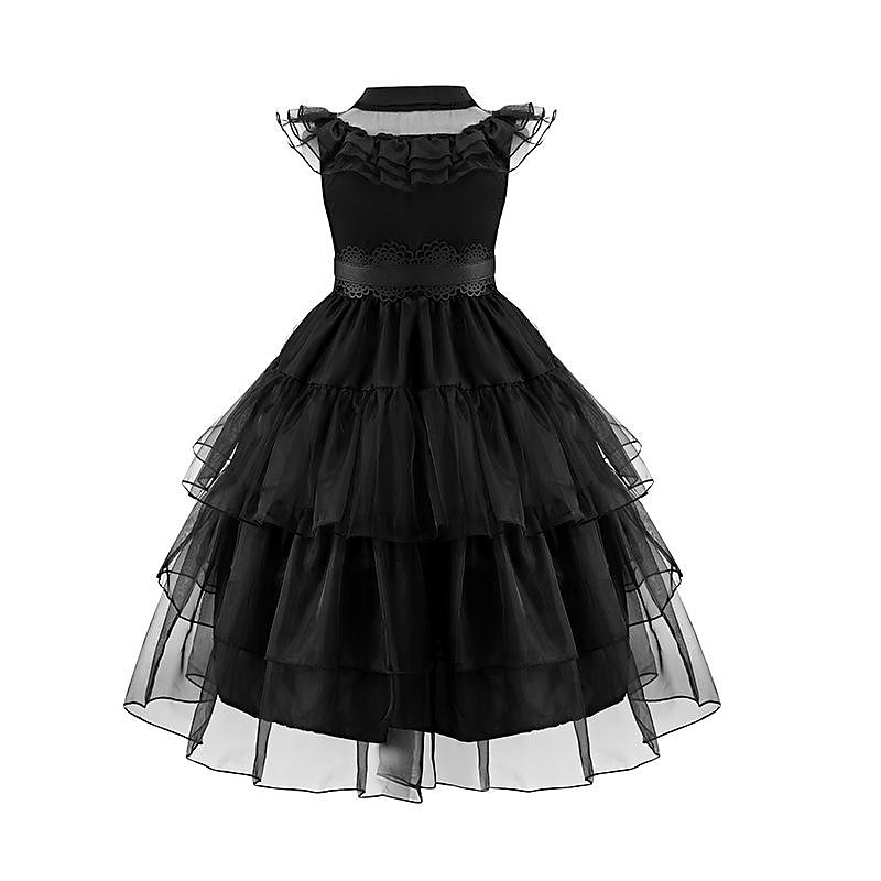 Gothic Horror Dark Academia Cosplay Wigs Tulle Dresses Accessories Set Punk & Gothic Movie Cosplay for Girls' Kid's Carnival Children's Day Masquerade3