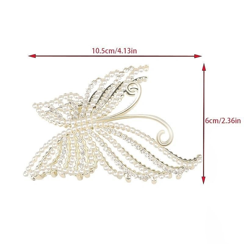 Butterfly Crystal Hair Claw Clips Pearl Rhinestone Golden Metal Hair Clips Large Gem Hair Jaw Clips Strong Hold Non-Slip Hair Catch Barrettes Clamps For Thick And Thin Hair Accessories For Women Girls4