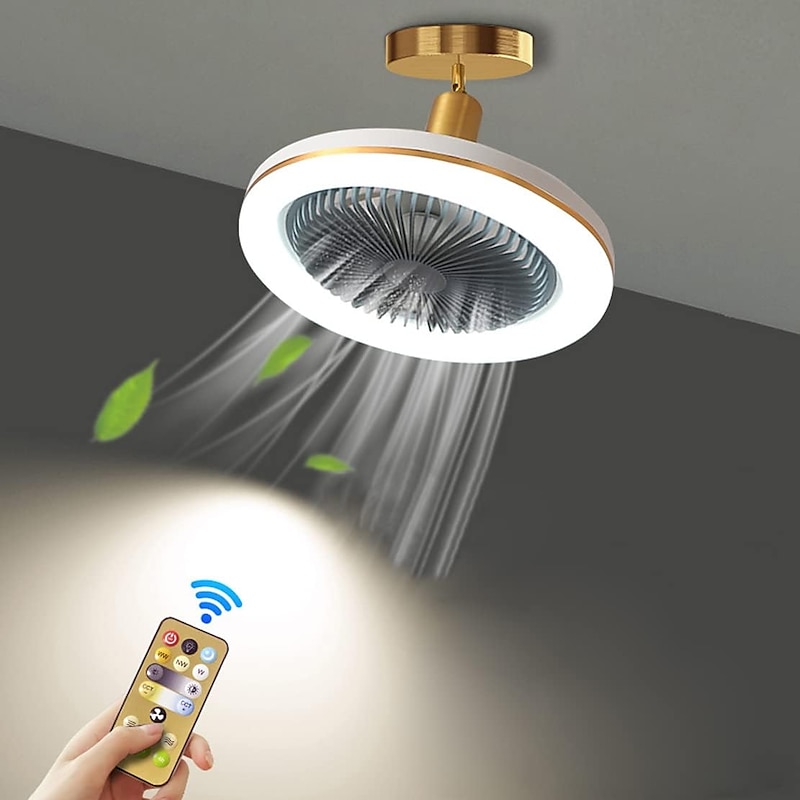 Ceiling Fan with Light Remote Control 30W 10 Inch Pendant Lighe Enclosed Ceiling Fan Dimmable 3 Light Color, 3 Speed LED Low Profile Flush Mount Ceiling Fan for Kitchen 85-265V