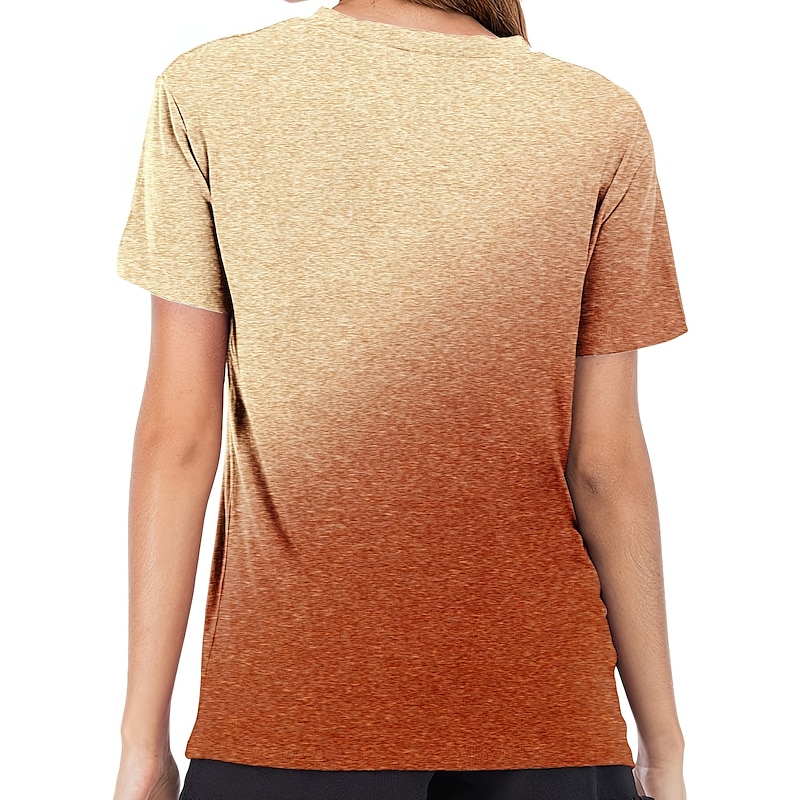 Women's T shirt Tee Purple Brown Gray Cat Letter Patchwork Print Short Sleeve Casual Daily Basic Round Neck Regular I'm Fine Everything Is Fine S4